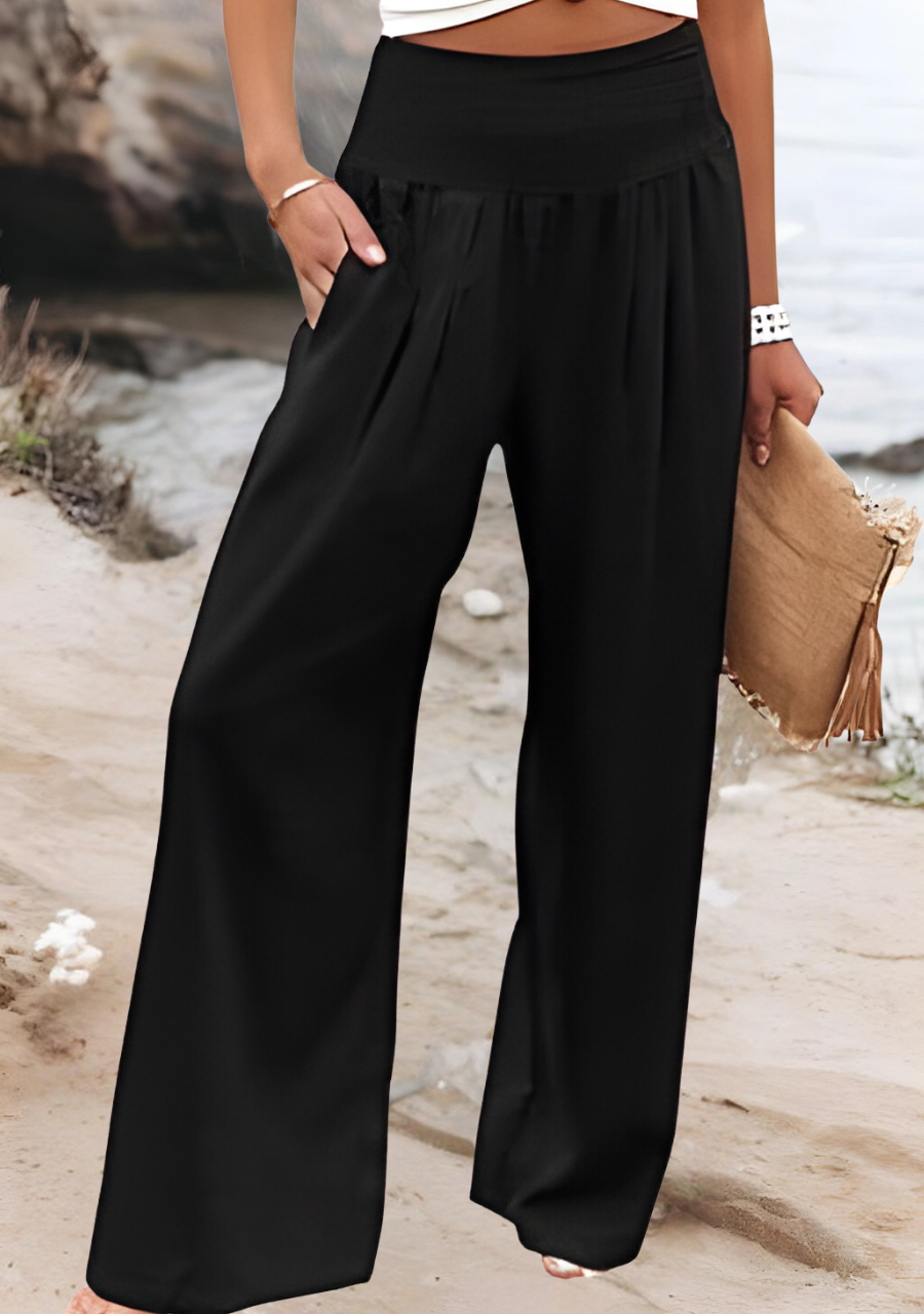 MODEGEIST Damen Strandhose weit fließend leicht Sommerhose