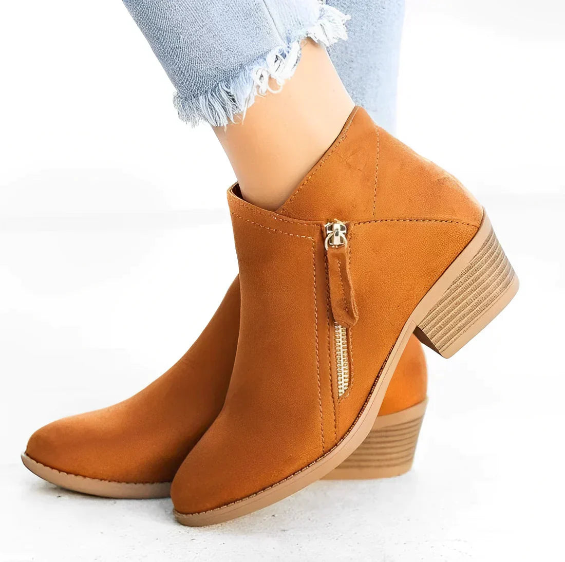 ModeGeist | Kurzstiefel Seitenreißverschluss Dicker Absatz Spitze Zehe
