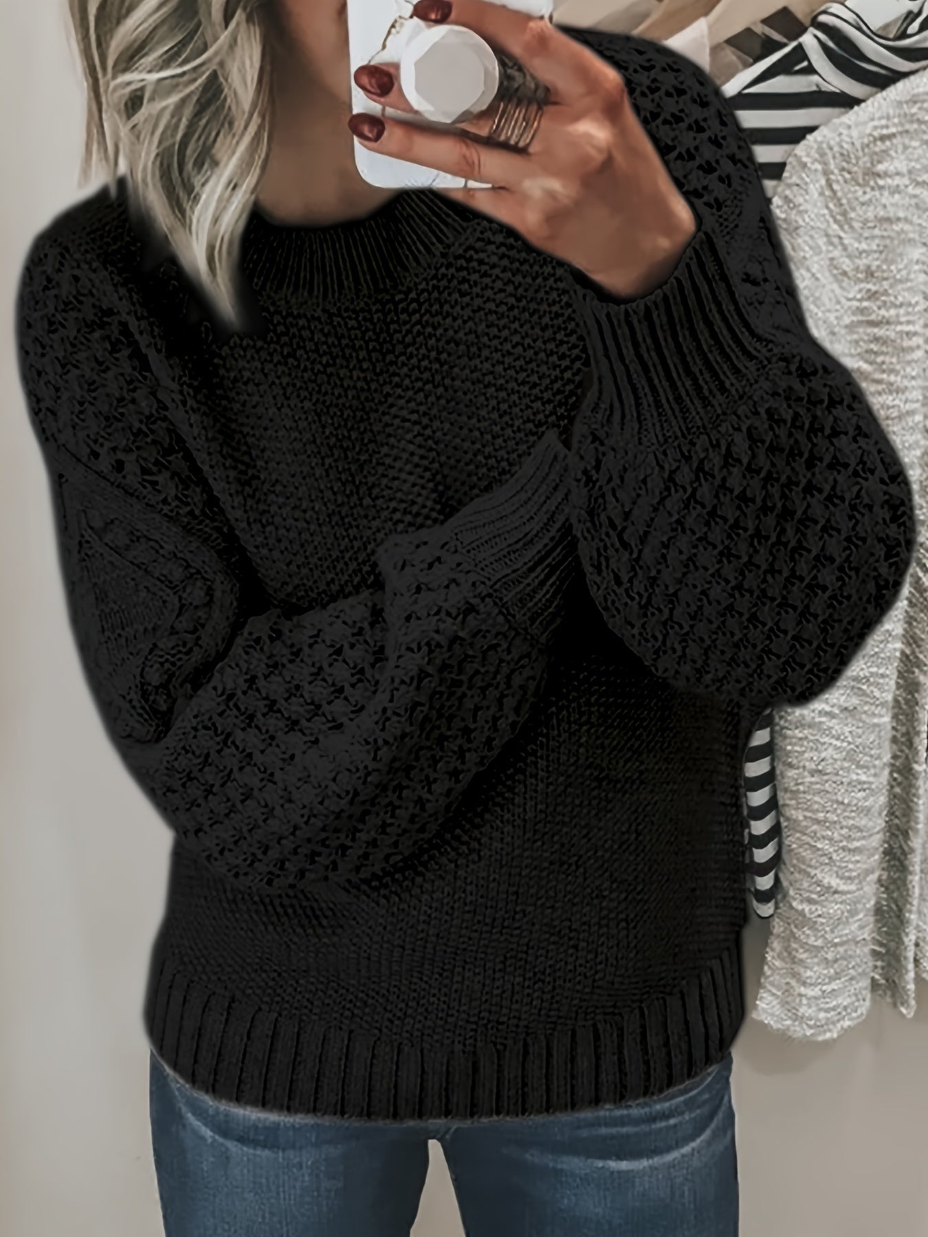 ModeGeist | Strickpullover mit Strukturärmeln Acryl Warm und Bequem
