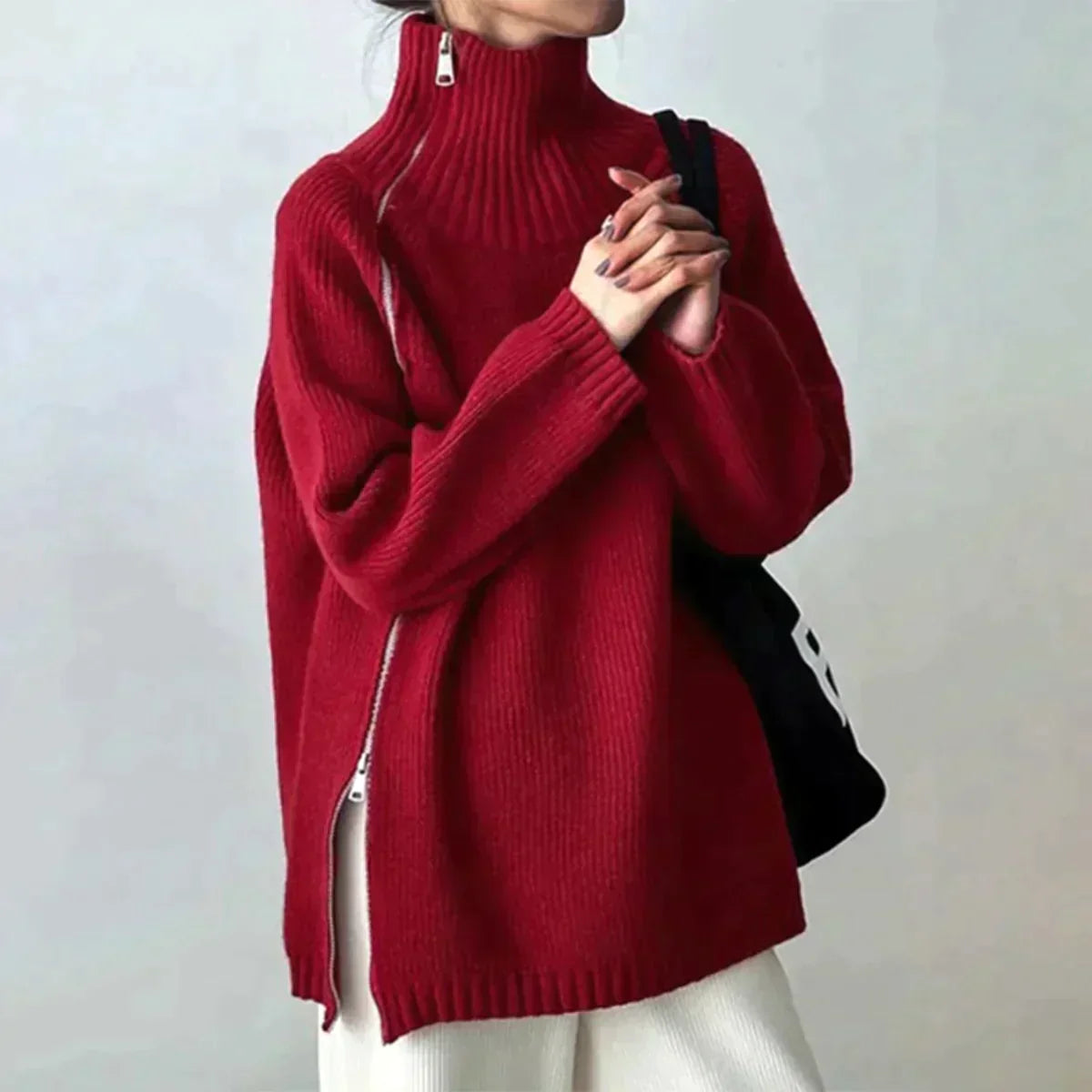 ModeGeist | Roter Pullover mit hohem Halsausschnitt - ModeGeist