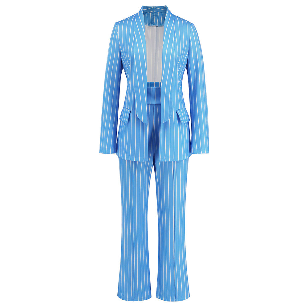Avelena: Blazer und Hose Anzug mit weiten Hosen, gestreift