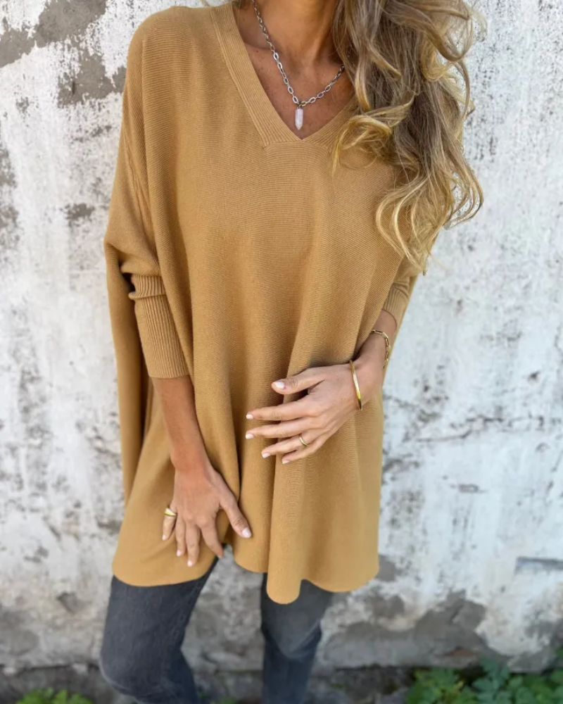 MODEGEIST Damen Boho-Strickpullover Oversize Offener Strick Beige Creme
