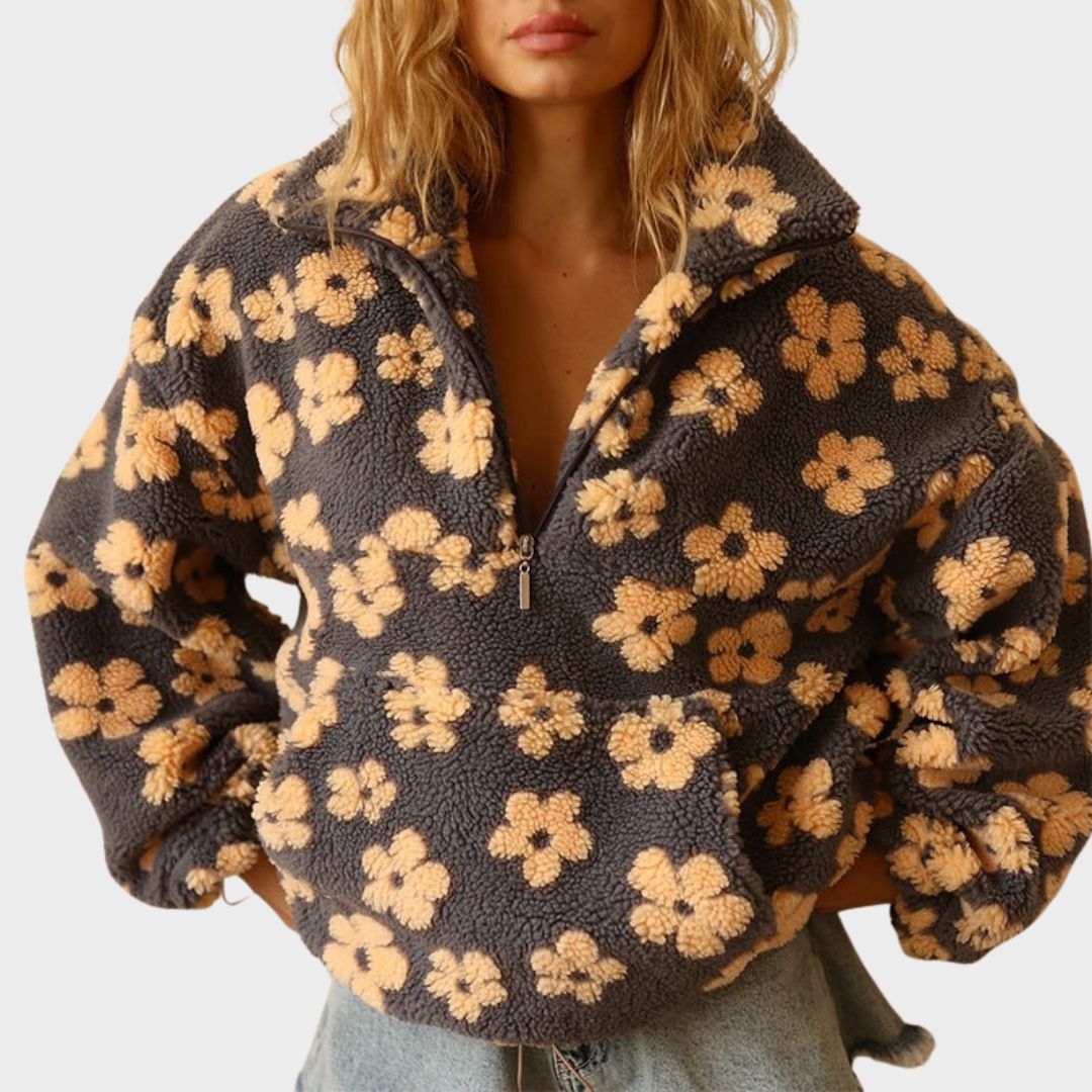 MODEGEIST Damen Strickpullover Blumenmuster Oversize Langarm