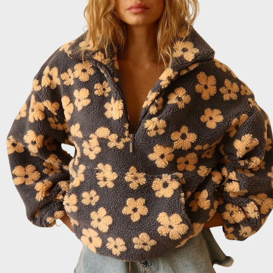 MODEGEIST Damen Strickpullover Blumenmuster Oversize Langarm