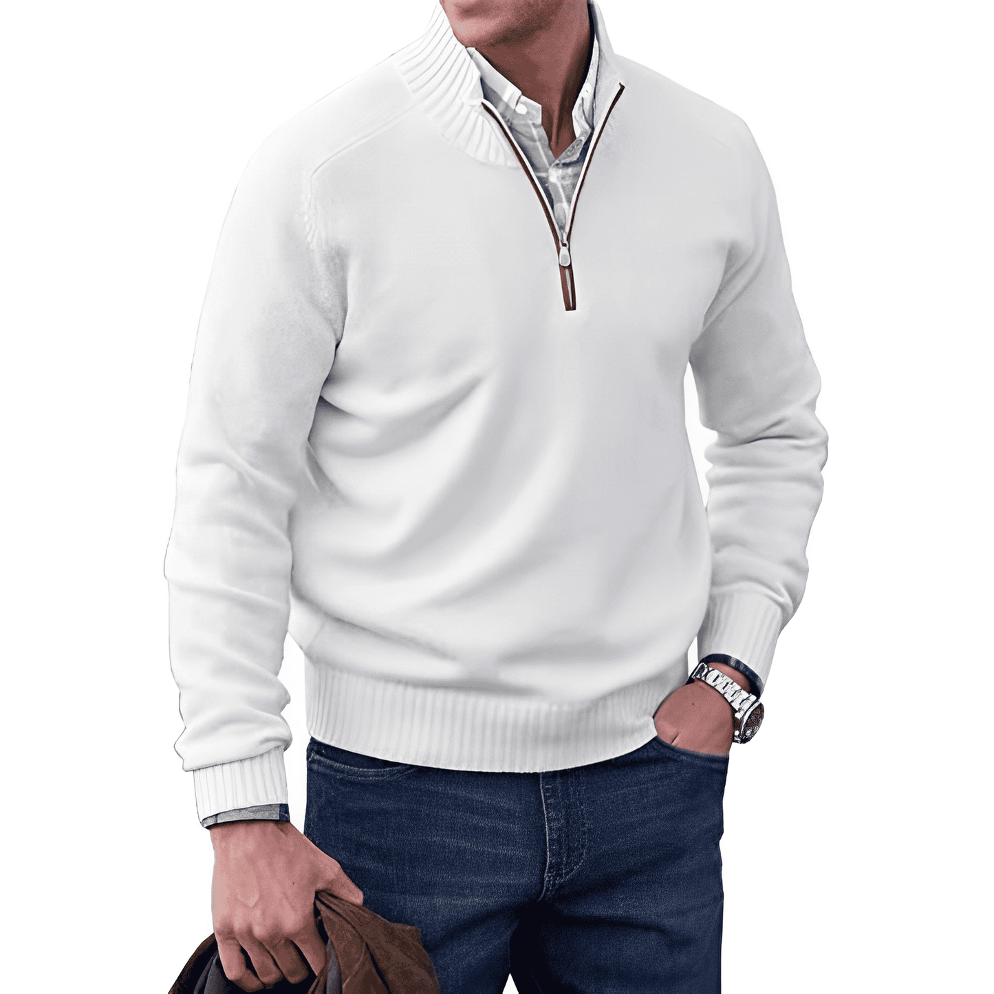 ModeGeist | Klassischer Halb-zip Pullover für Männer Baumwolle Komfortabel und Warm
