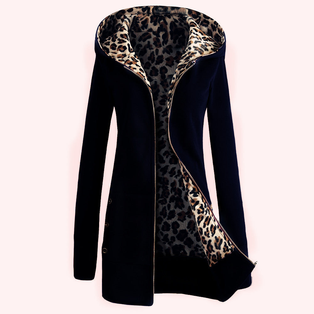 Damen Kapuzenpulloverjacke mit leopardem Innenfutter ModeGeist