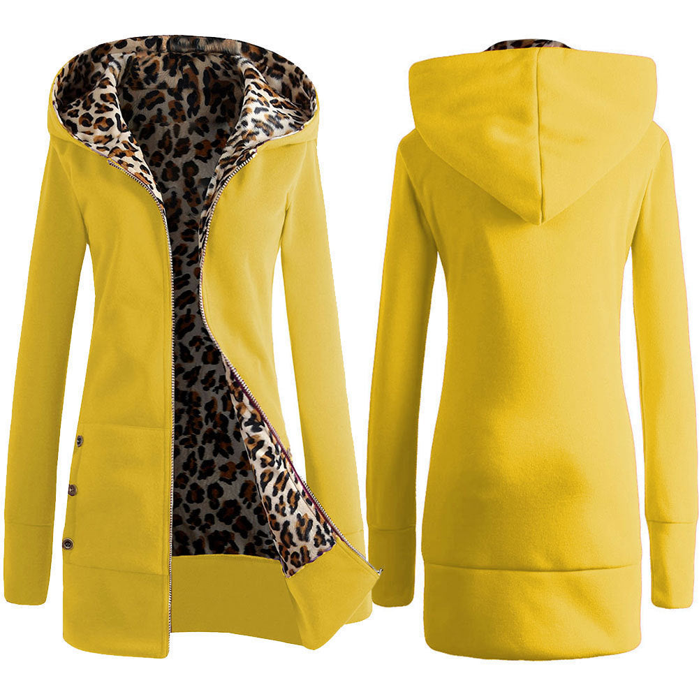 Damen Kapuzenpulloverjacke mit leopardem Innenfutter ModeGeist