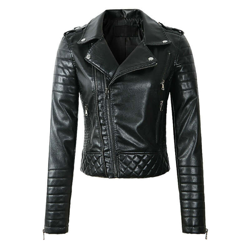 ModeGeist | Damen Kunstleder Bikerjacke mit gesteppten Panels
