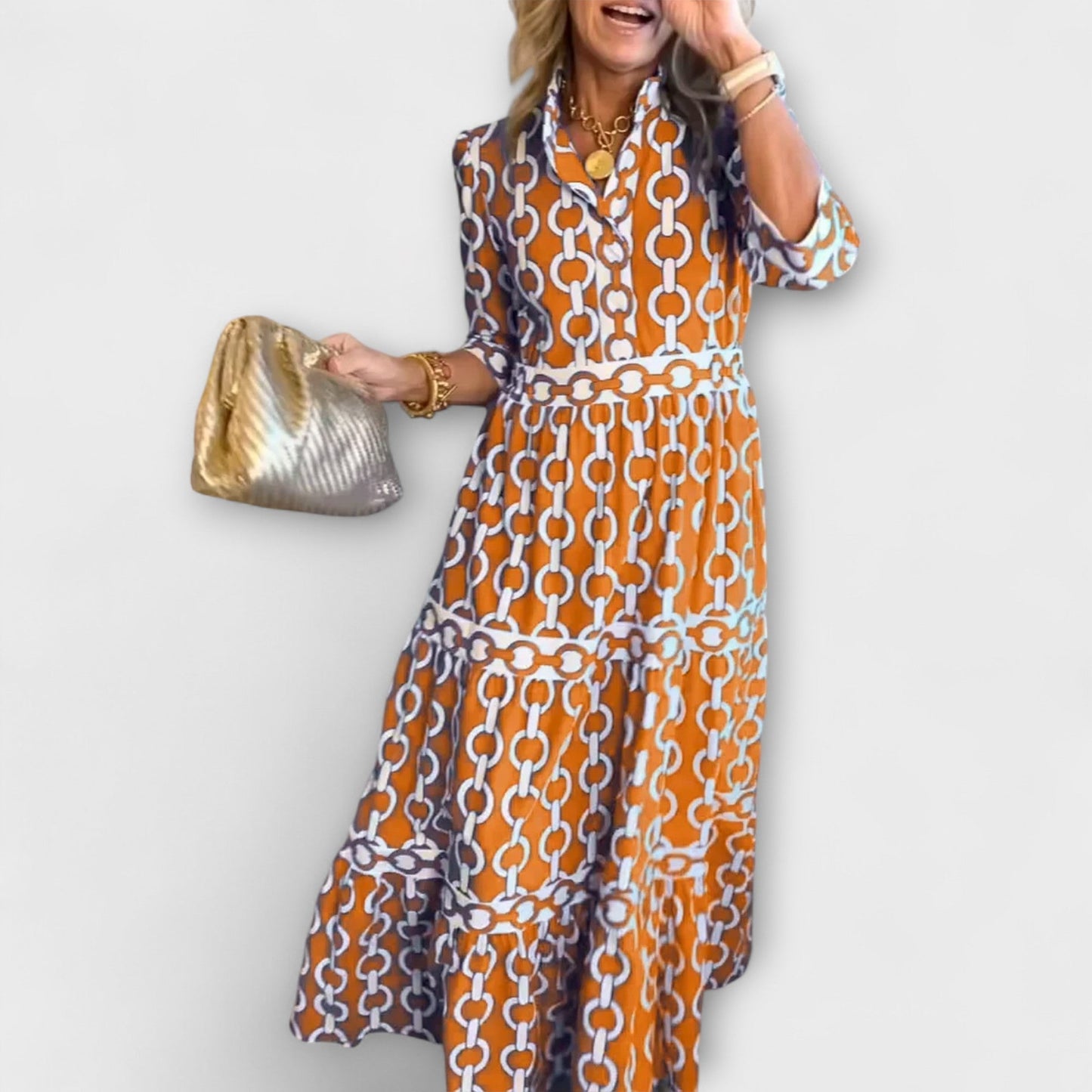 MODEGEIST Damen Midi-Kleid Kettenmuster Ärmellos Casual