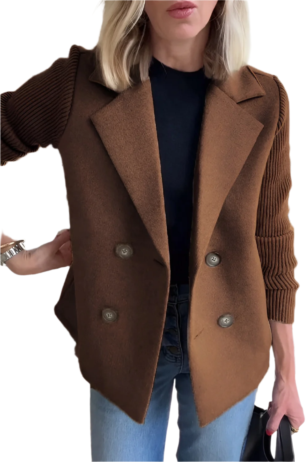 ModeGeist | Damen Blazer aus veganer Wolle mit gestrickten Ärmeln