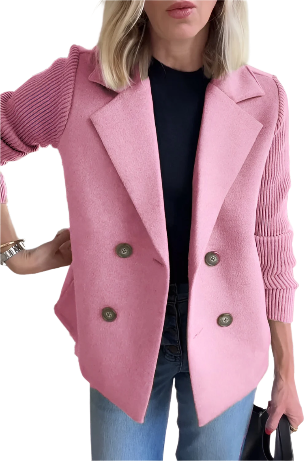 ModeGeist | Damen Blazer aus veganer Wolle mit gestrickten Ärmeln