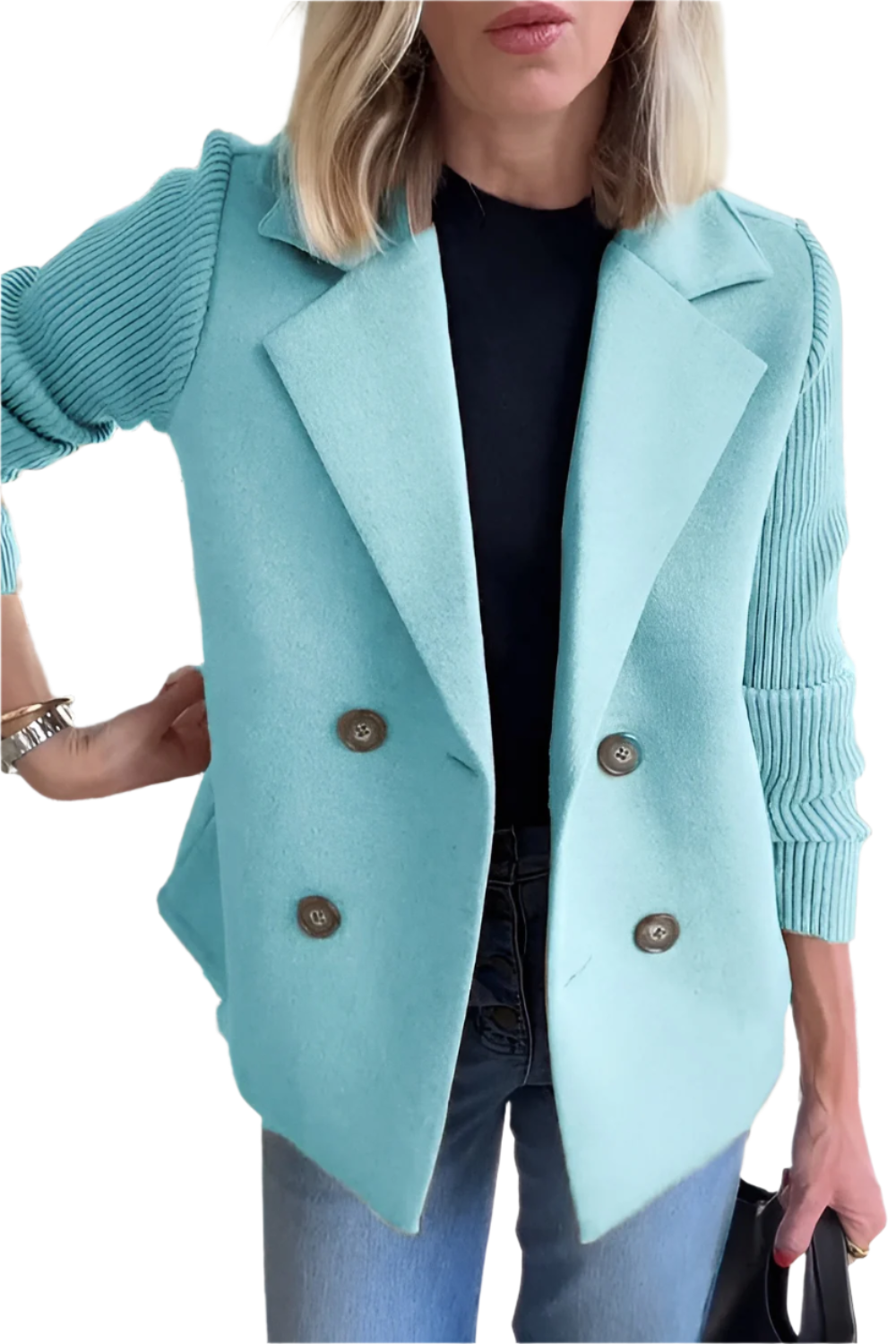 ModeGeist | Damen Blazer aus veganer Wolle mit gestrickten Ärmeln