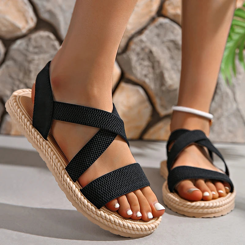 MODEGEIST Damen Espadrilles Sandalen geflochten verstellbar atmungsaktiv