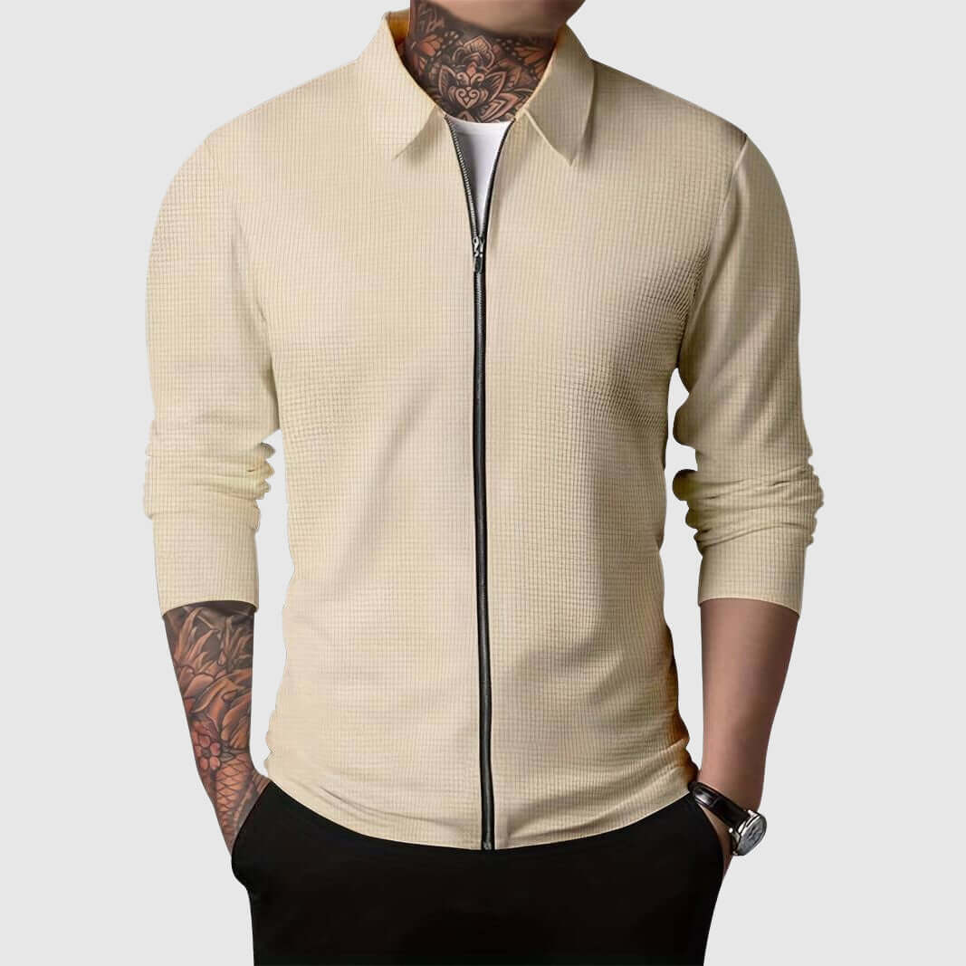 ModeGeist | Herren Waffelstrick Zip-Up Jacke