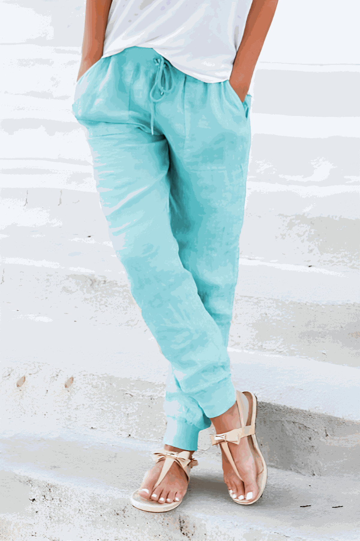 MODEGEIST Damen Jogginghose Kordelzug Elastische Bündchen Beige