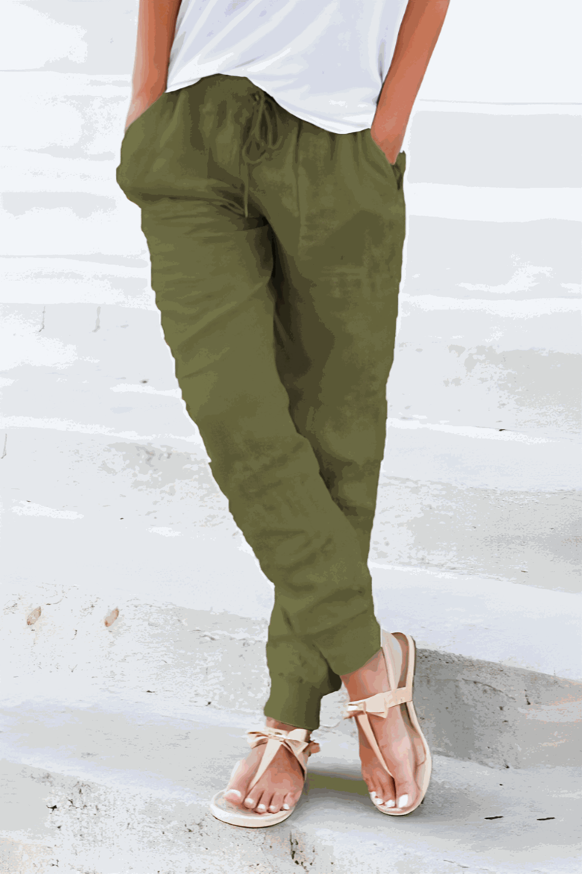 MODEGEIST Damen Jogginghose Kordelzug Elastische Bündchen Beige