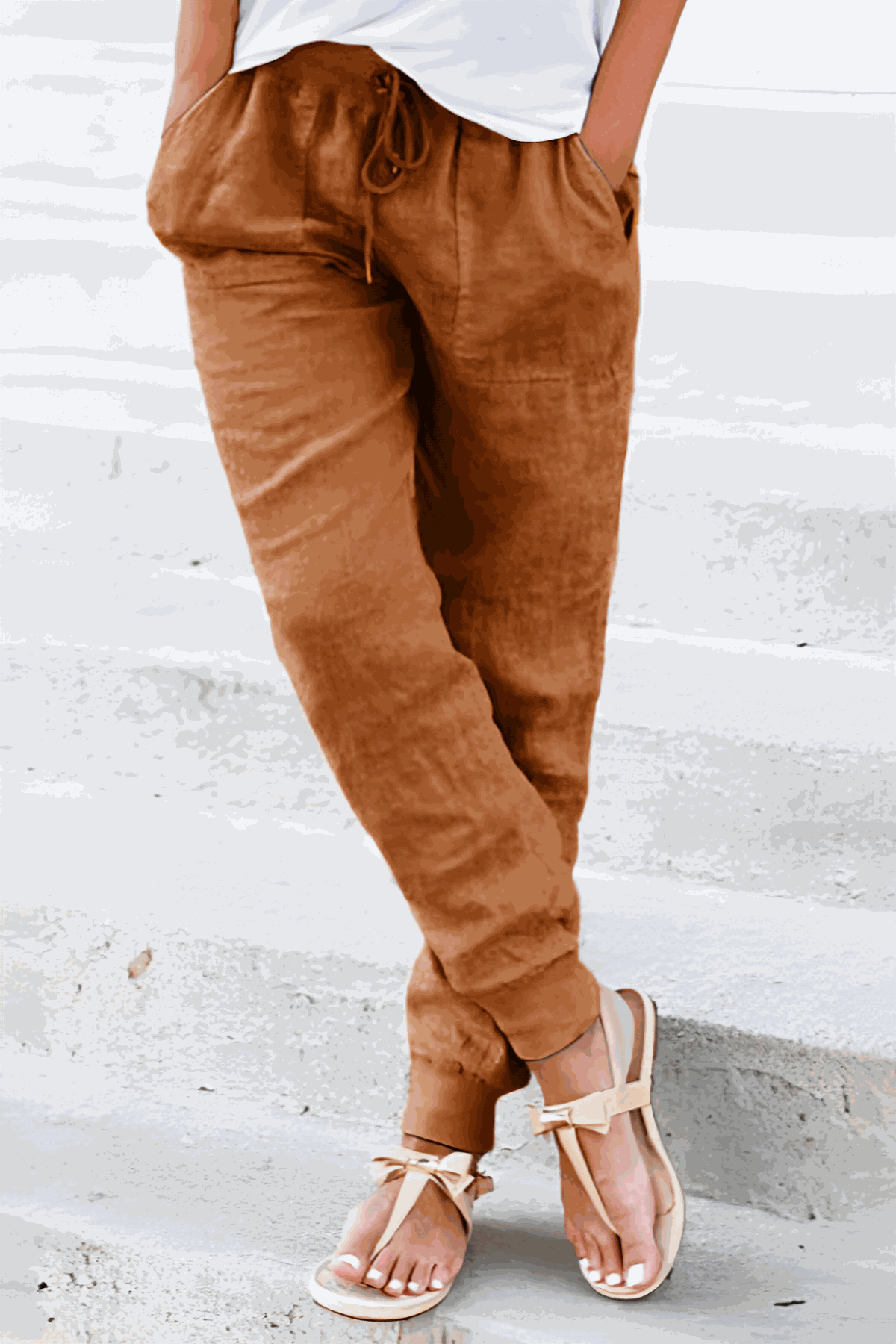 MODEGEIST Damen Jogginghose Kordelzug Elastische Bündchen Beige