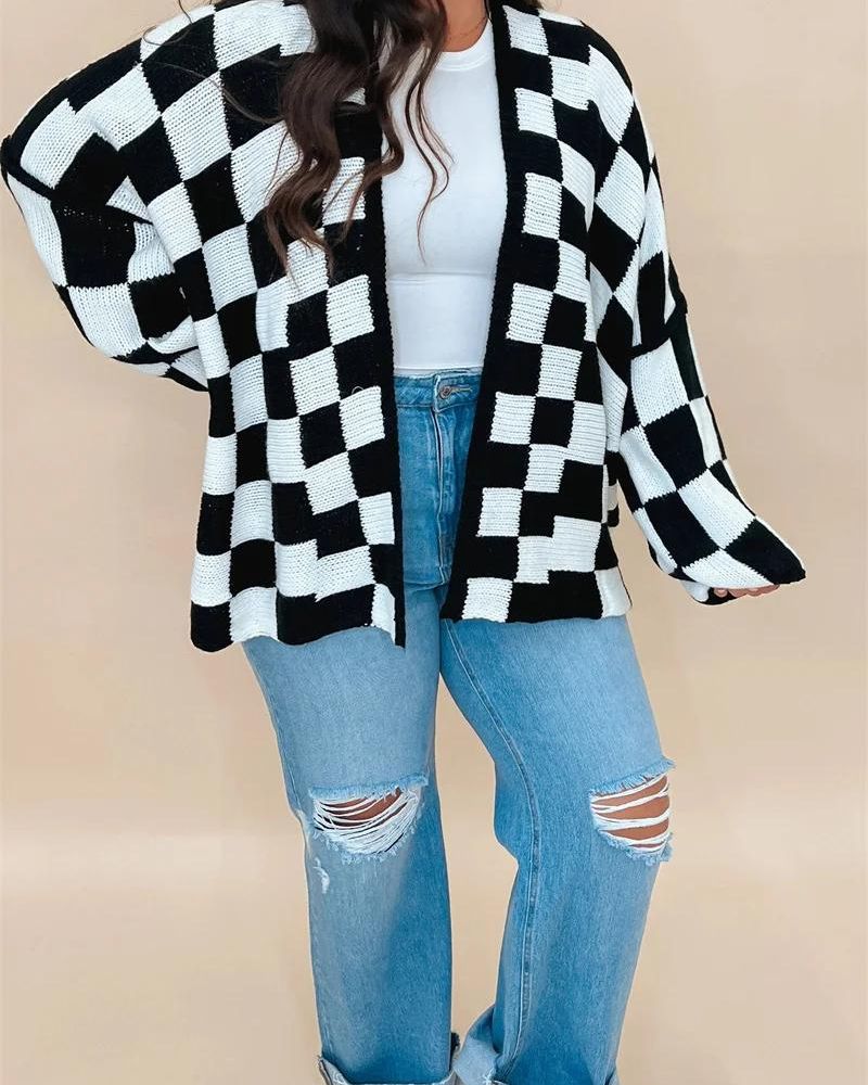 ModeGeist | Übergroße Karierte Strickjacke