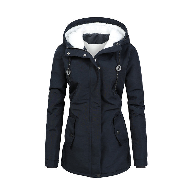 ModeGeist | Damen Fleecejacke mit Kapuze und Kordelzug