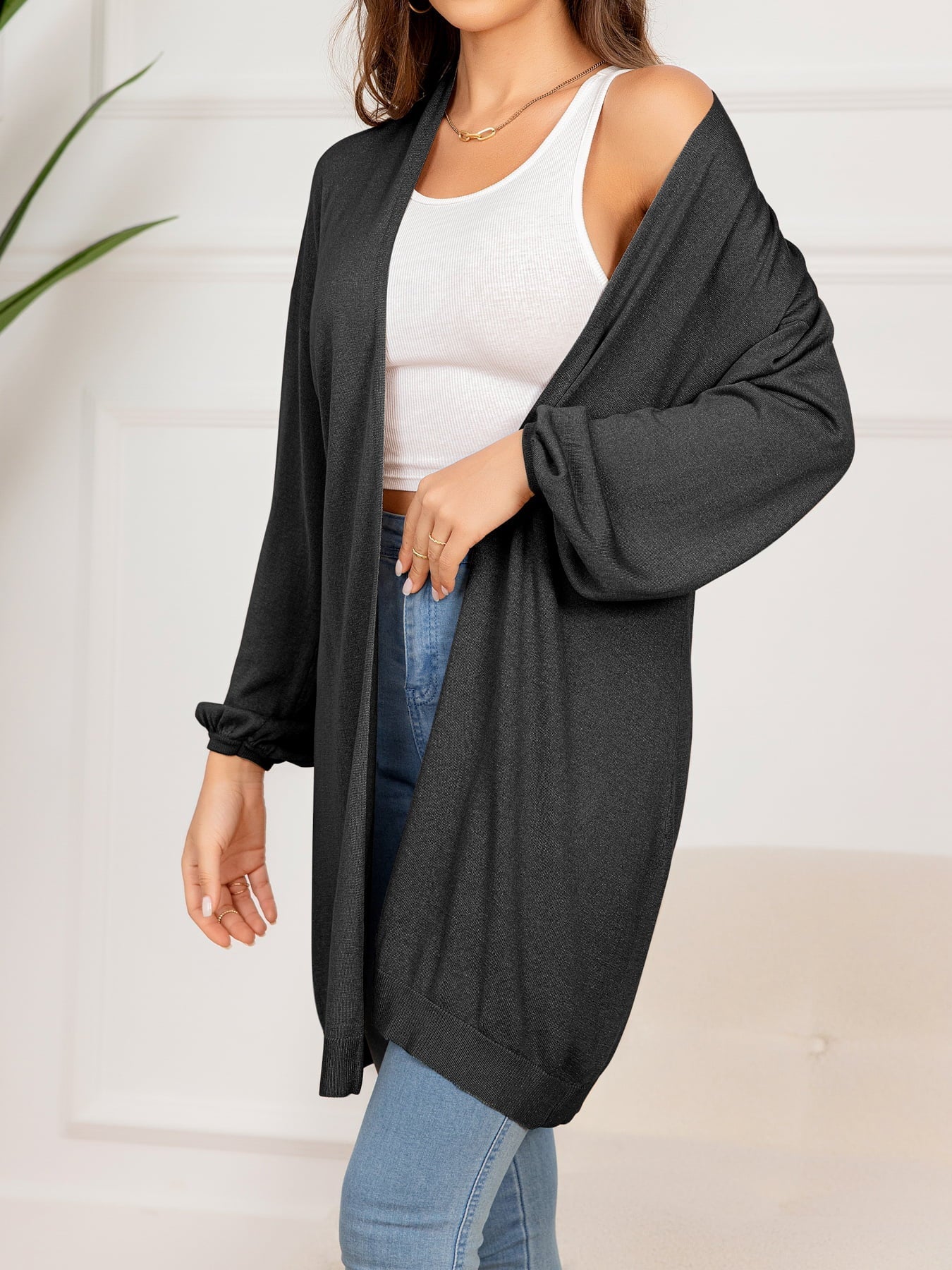 ModeGeist | Gefallen Schulter Offene Front Langarm Cardigan