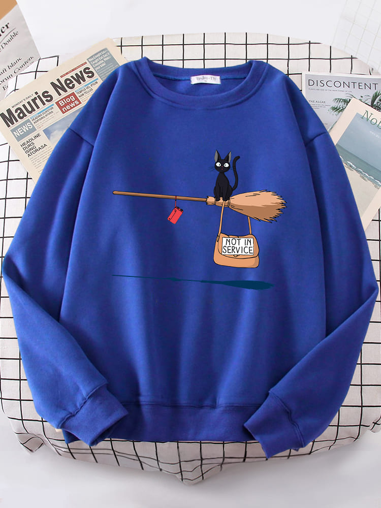 Damen-Pullover mit magischem Besen-Motiv für Katzenliebhaber