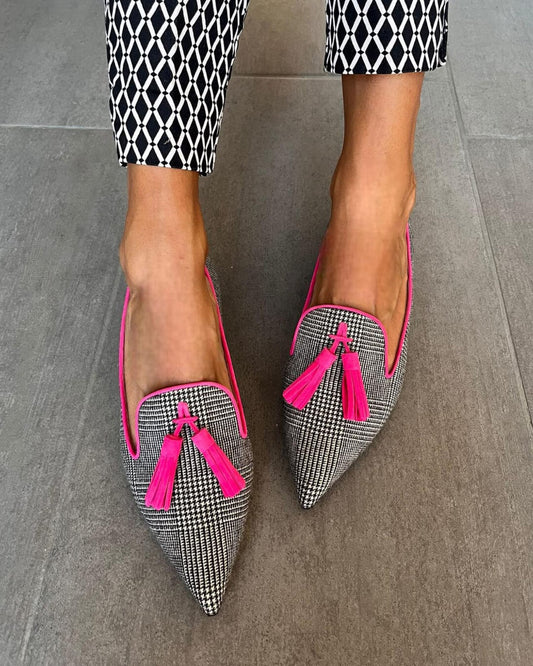 MODEGEIST Damen Fransen-Loafer Mokassin Elegant Braun