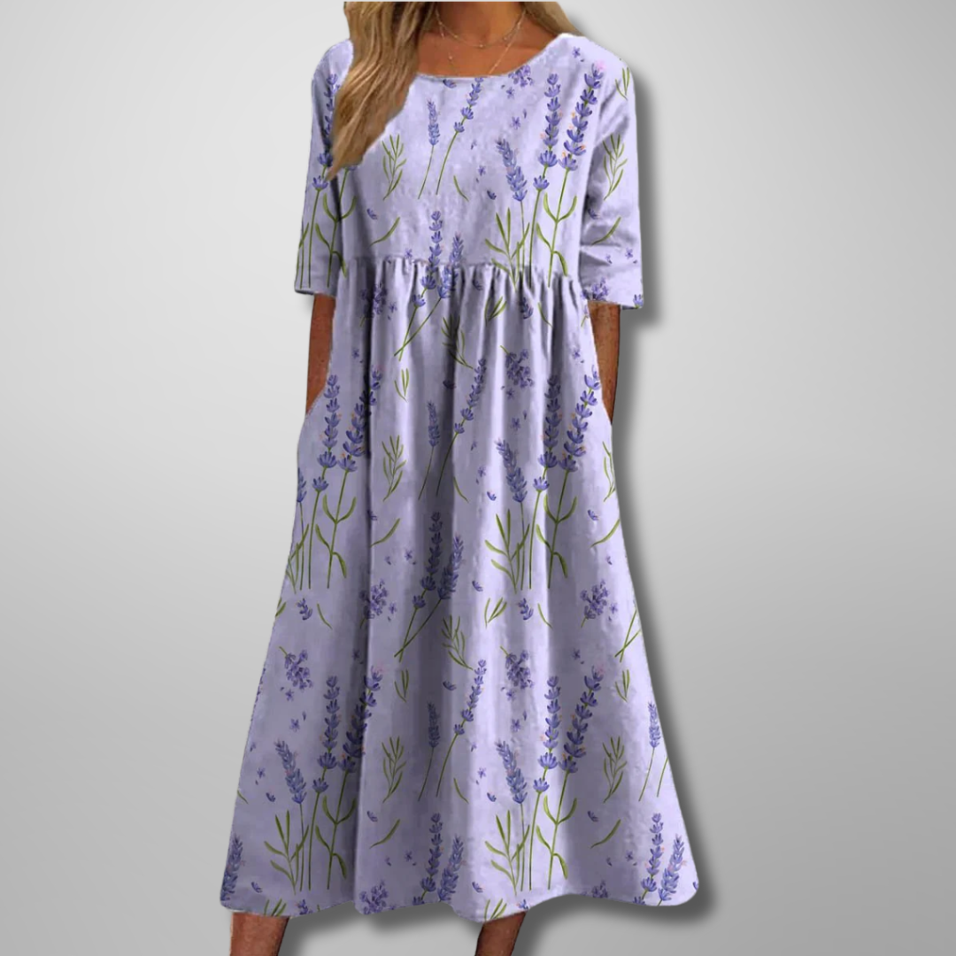 MODEGEIST Damen Midi-Kleid Blumenmuster Entspannte Passform