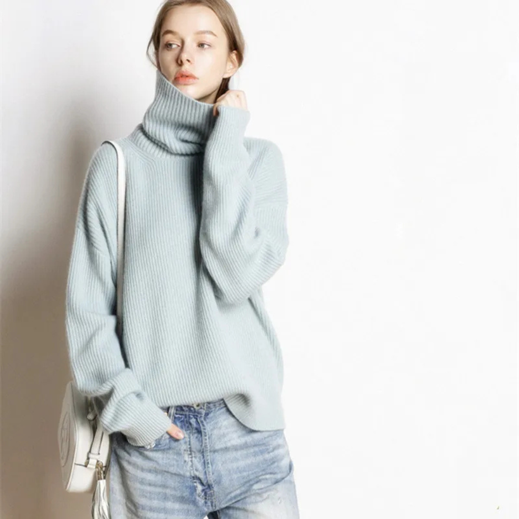 ModeGeist | Pullover - Damen Herbst Oversized Polokragen Pullover