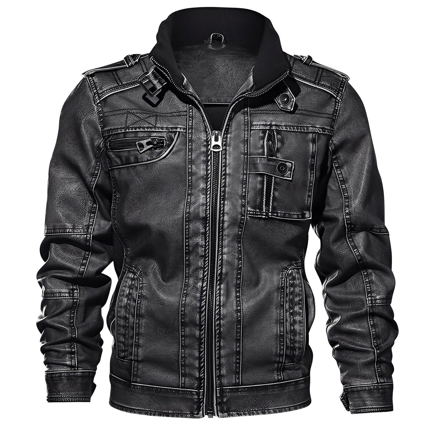 ModeGeist | Klassische Lederjacke mit Taschen für Männer