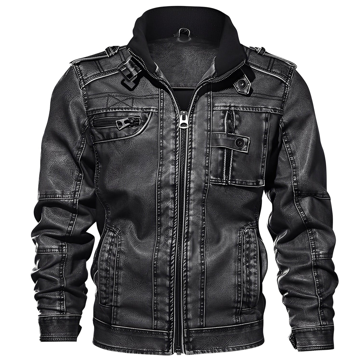 ModeGeist | Klassische Lederjacke mit Taschen für Männer