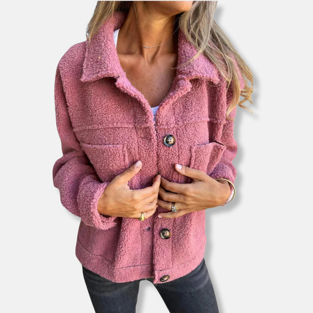 ModeGeist | Sherpa-Jacke - Weiche Flauschige Textur - Lockere Passform - Knopfverschluss und Taschen