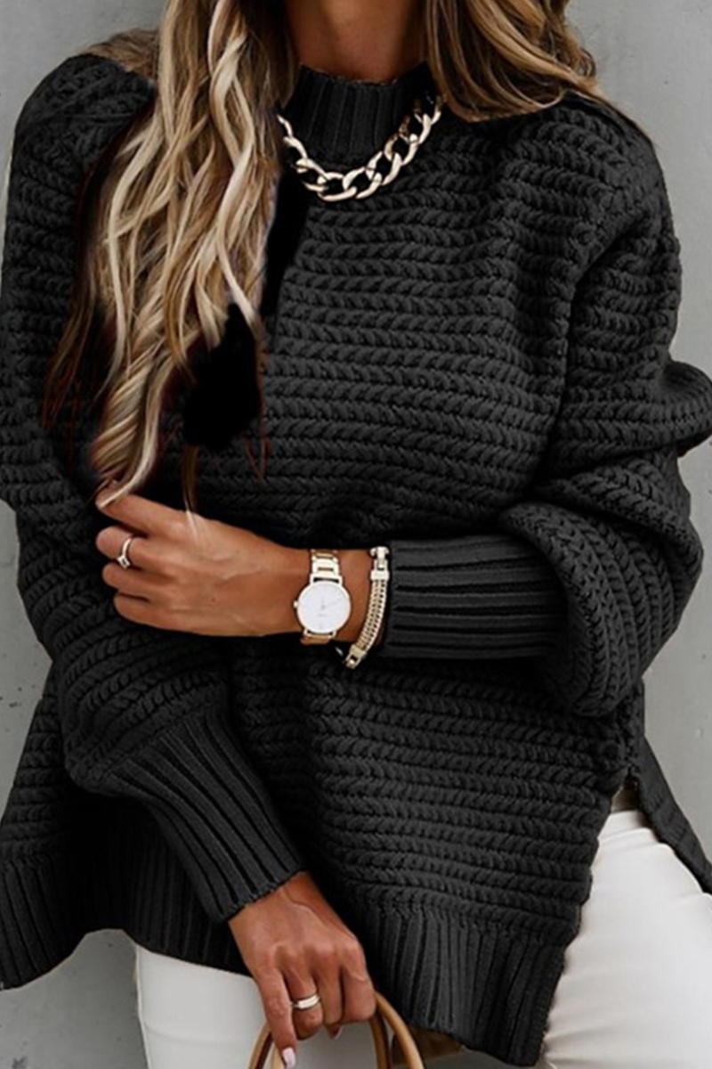 Damen-Pullover: Gestrickter Rundhals-Locker-Schnitt