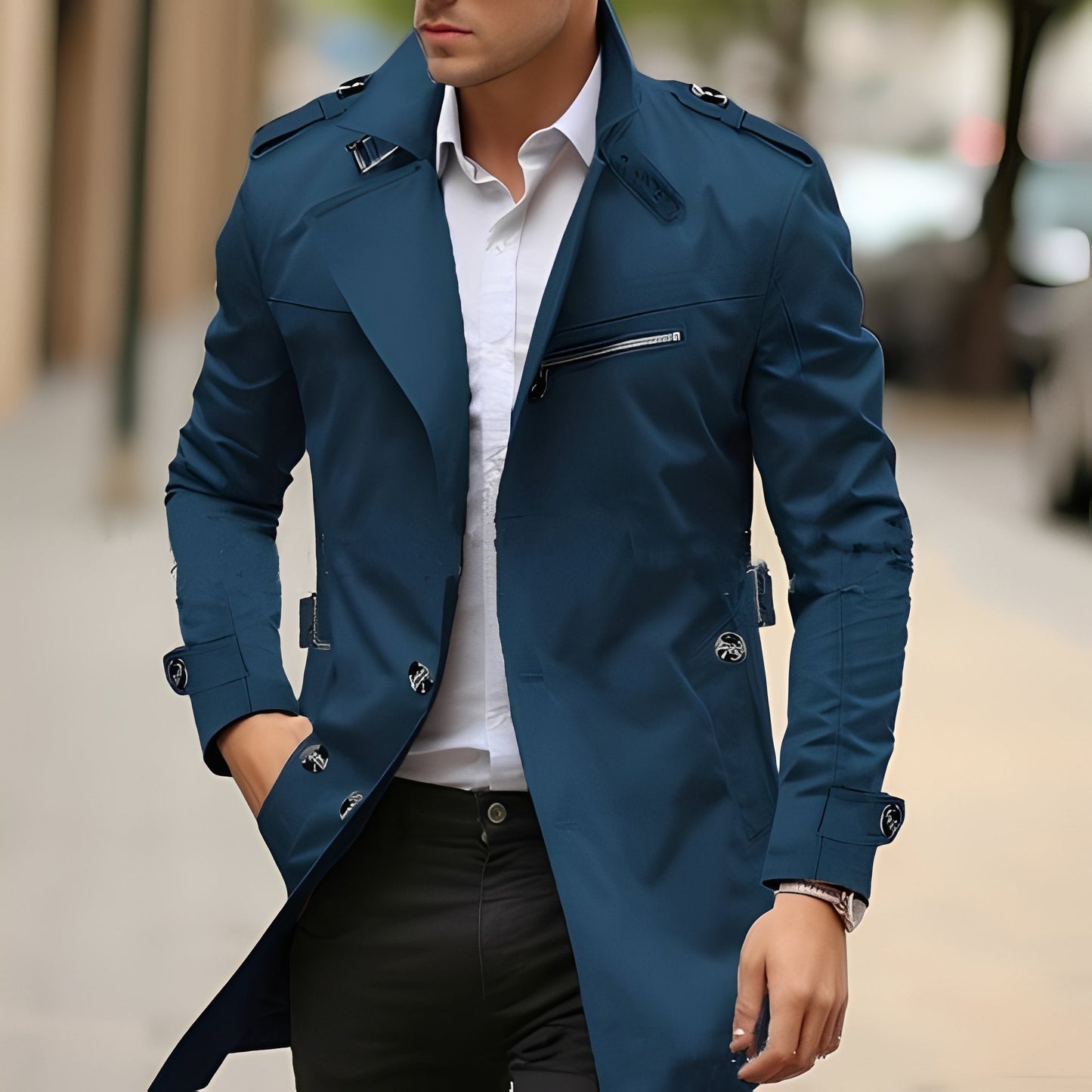 ModeGeist | Eleganter Trenchcoat mit umgekehrtem Kragen für Männer