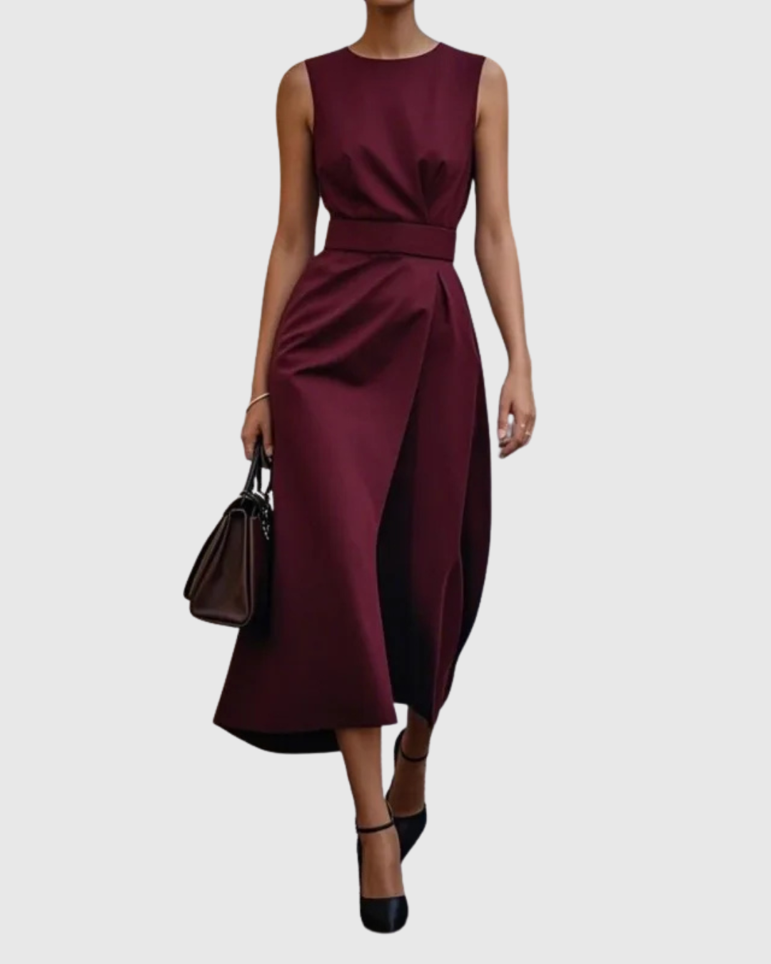 MODEGEIST Damen Midi-Kleid Ärmellos Twist-Detail Rostbraun