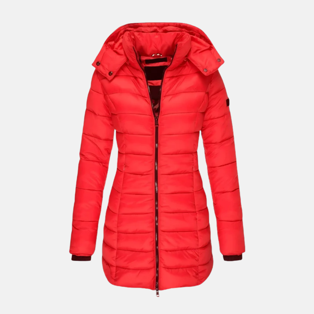 ModeGeist | Pufferjacke - Slim Fit - Gepolstert - Mittellang - Mit Kapuze und Rippbündchen