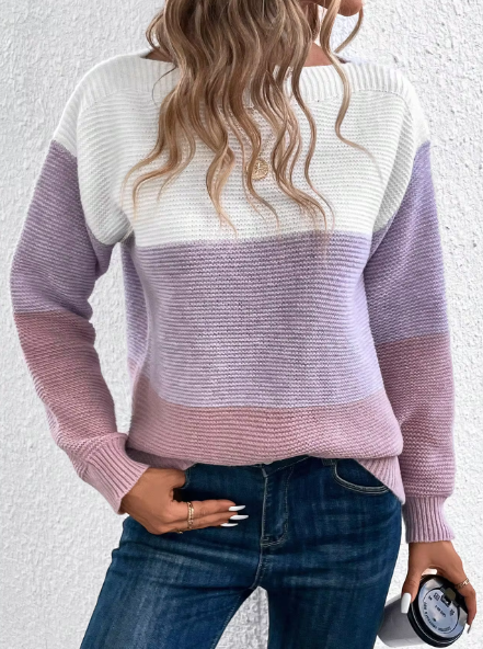 Verine: Edler Pullover mit dreifarbigem Patchwork-Design