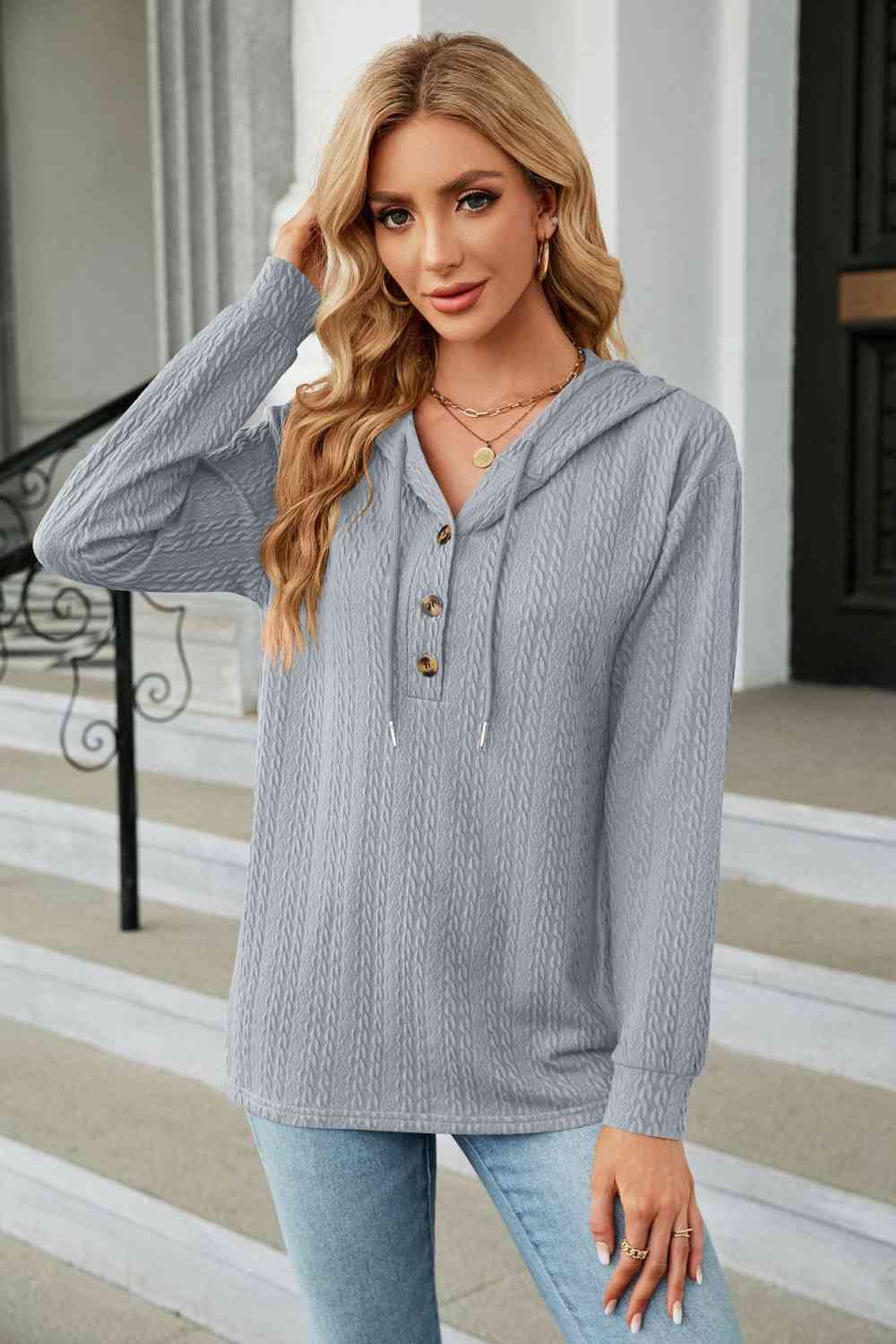 Damen Kapuzenpullover aus Kabelstrick mit langen Ärmeln