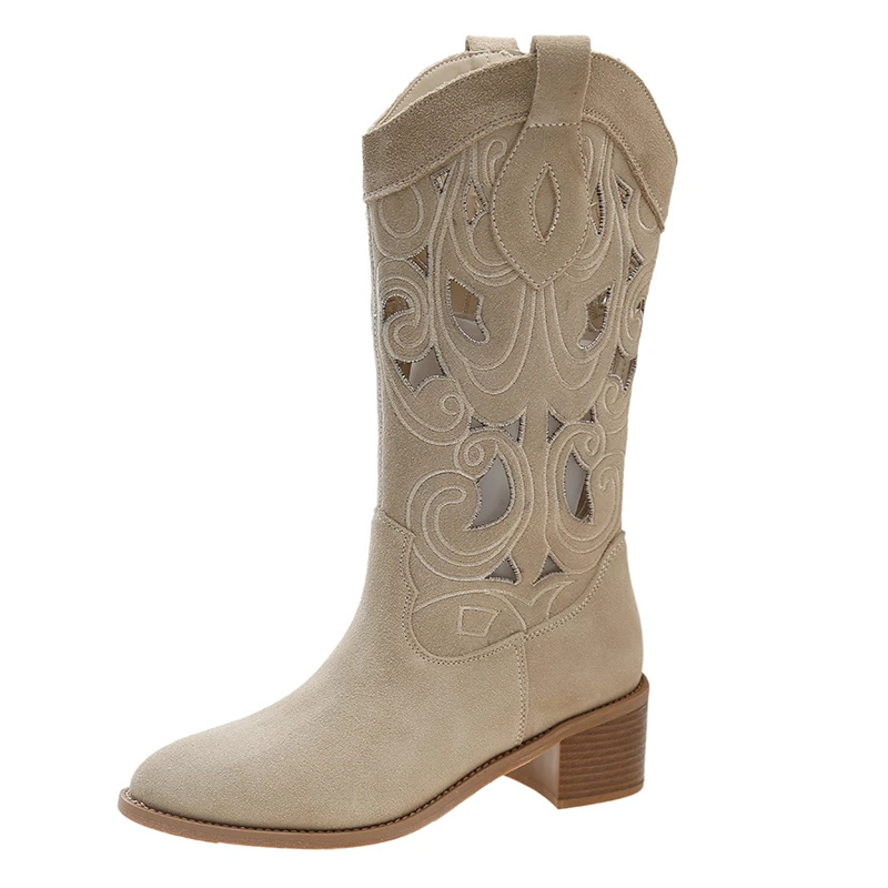 ModeGeist | Stylische Wildleder Western Cowboy Stiefel mit Ausschnitten