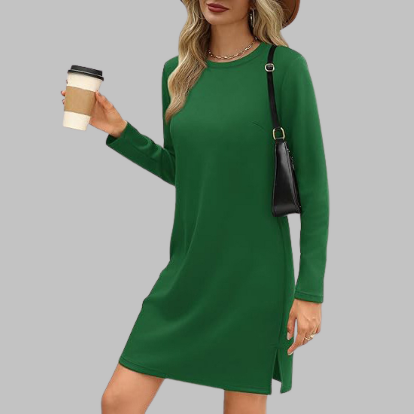 MODEGEIST Damen Langarmkleid Rundhals Relaxed Fit Alltagskleid