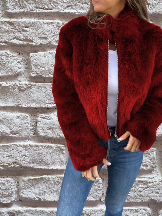 ModeGeist | Damen Samtjacke Weicher Plüschstoff