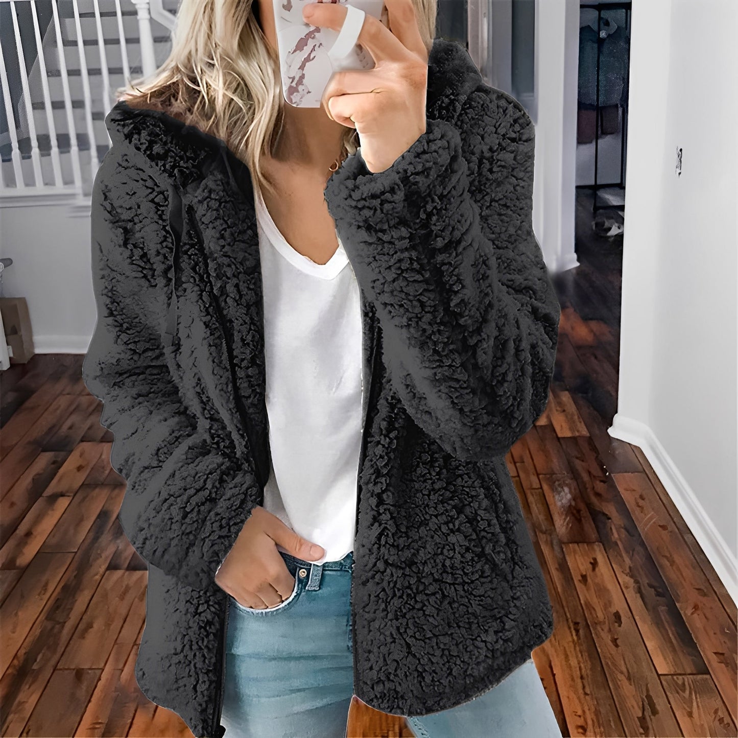 ModeGeist | Lässige Teddy-Fleece-Hoodie-Jacke für Frauen
