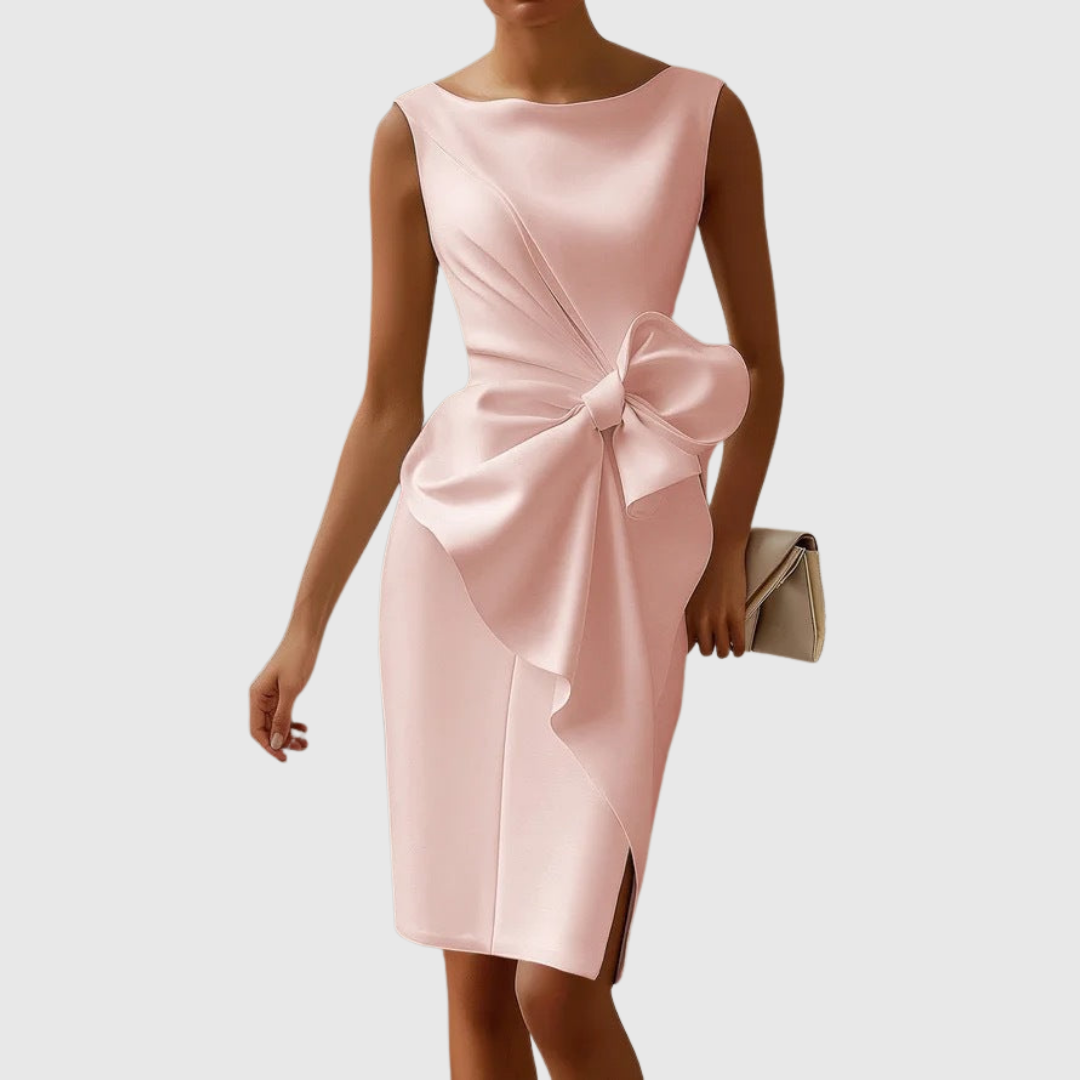 MODEGEIST Damen Midi-Kleid Carmenausschnitt Schleifendetail Schwarz