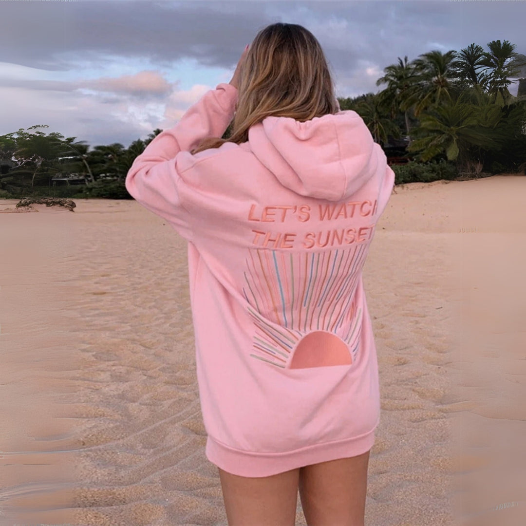 Fudus Damen Kapuzenpullover: Sonnenaufgang-Print, lässiges Freizeit- & Stranddesign