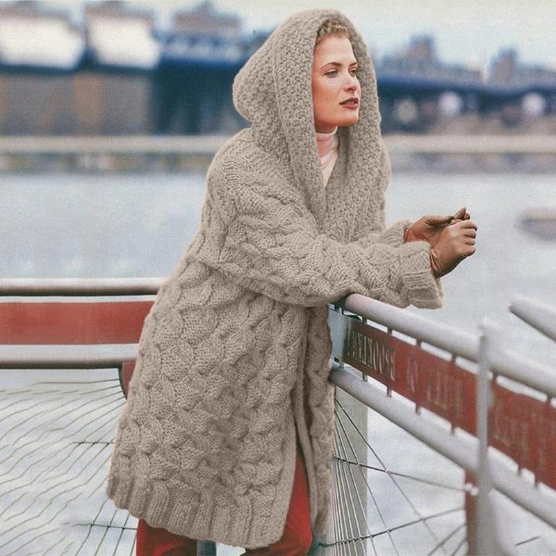 ModeGeist | Lange Strickjacke für Frauen mit Kapuze