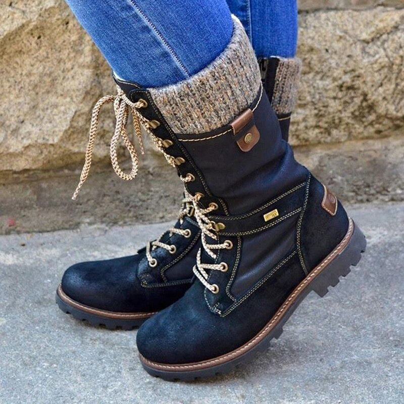 Damen-Schnürstiefel mit Strickbund