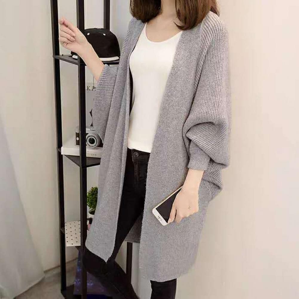ModeGeist | Langer Cardigan - Weiches Strickmaterial - Offene Vorderseite - Lockere Passform mit Taschen