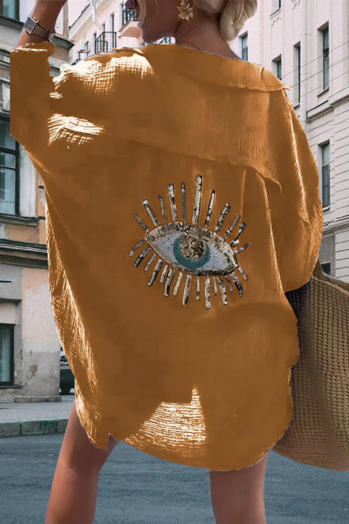 GÖNÜL: Oversize-Hemd mit Pailletten-Augen-Stickerei