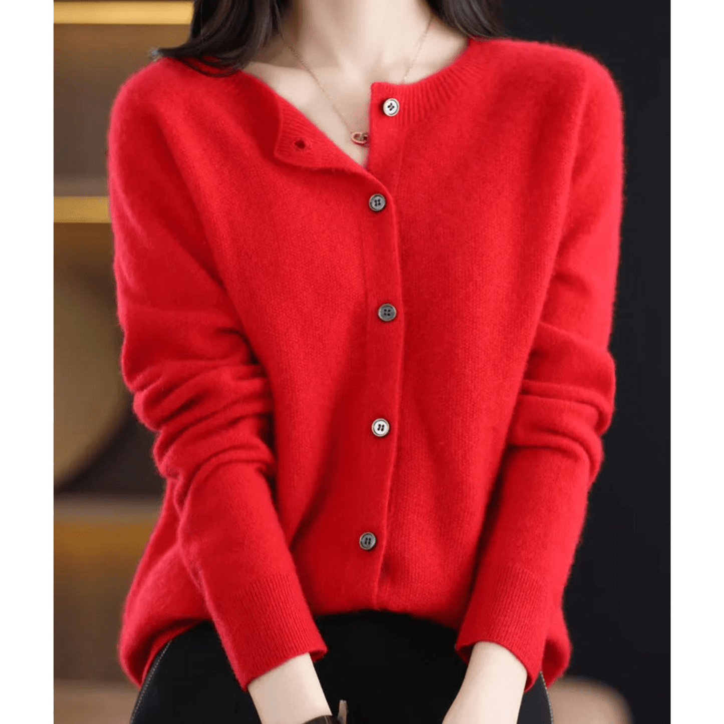 ModeGeist | Damen Feinstrickjacke Mit Rundhalsausschnitt