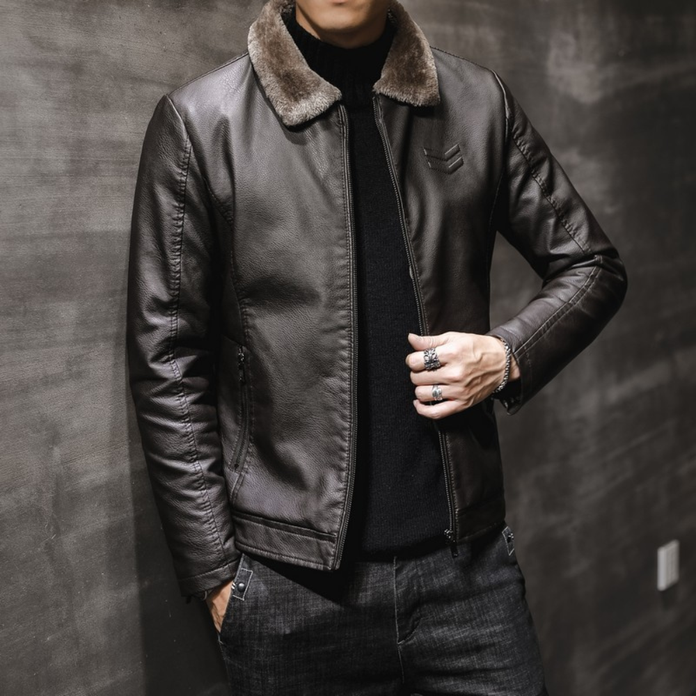 ModeGeist | Lederjacke mit Fleecekragen für Männer