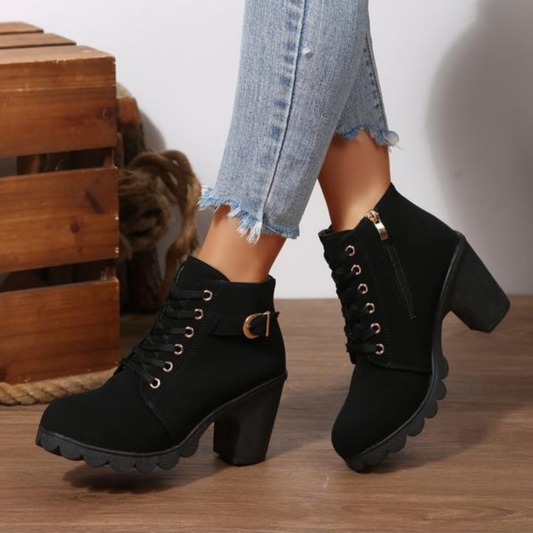 MODEGEIST Damen Stiefeletten Chunky Schnürung Schwarz